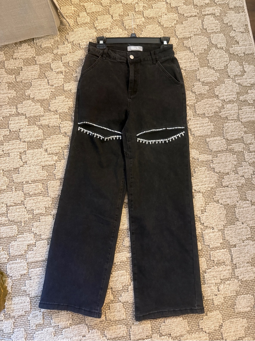 Black Wide-Leg Jeans with Rhinestone Trim - Taylor Swift Inspired
